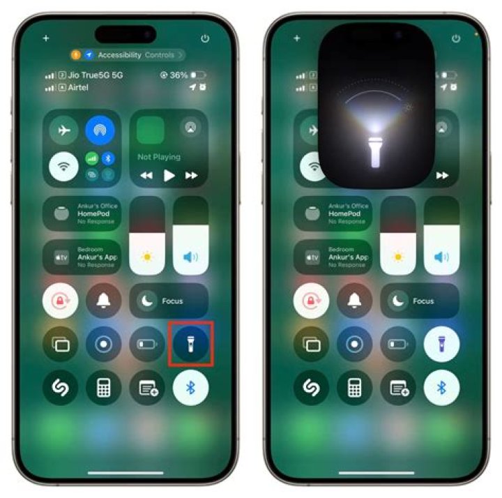 How do I turn my iPhone flashlight on without control center?