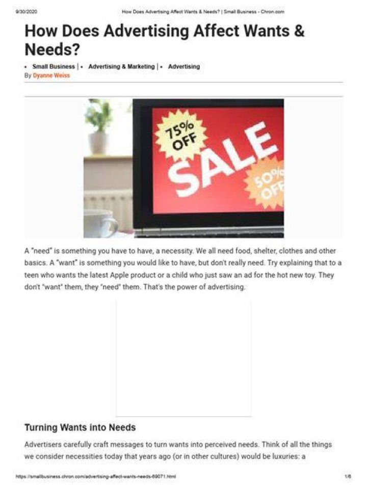 How does advertising affect wants and needs?