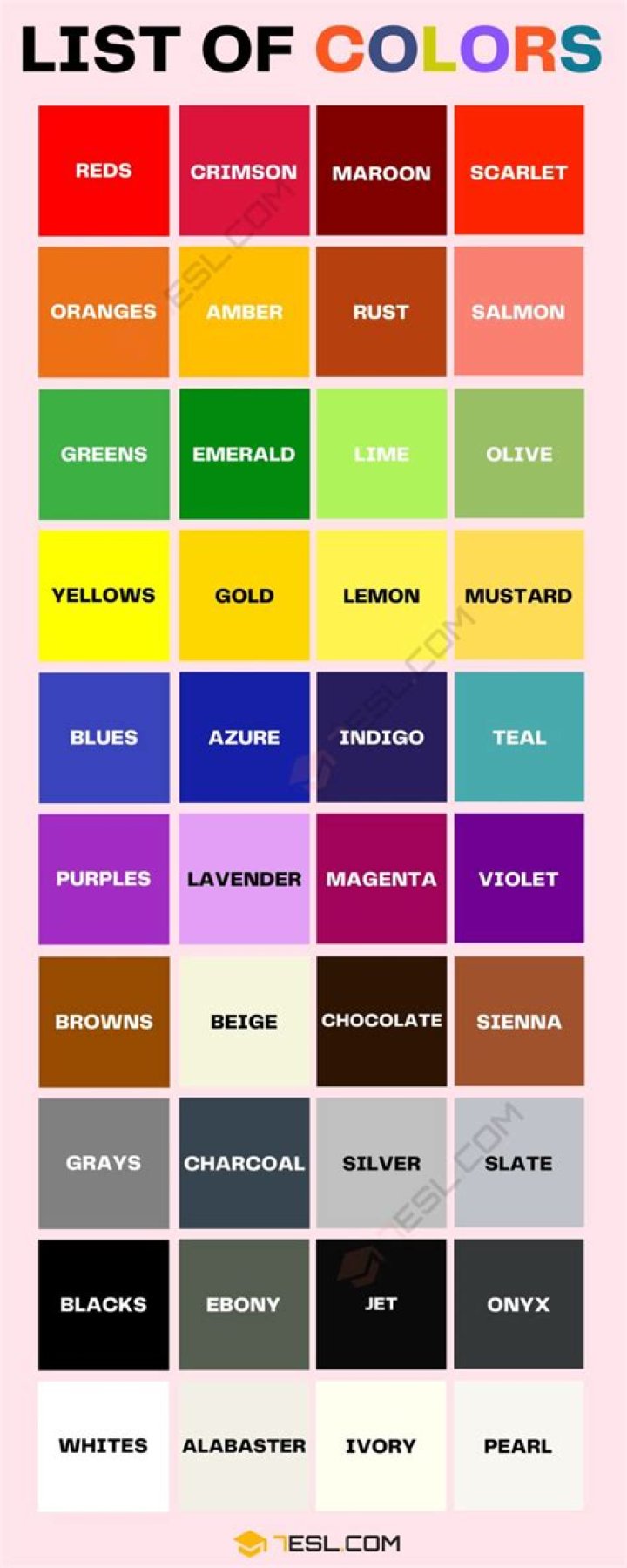 What are colors that have 4 letters?