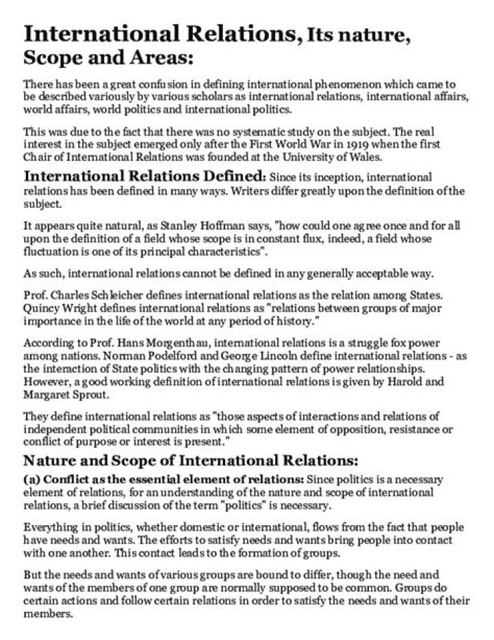 What is the nature and scope of international relations?