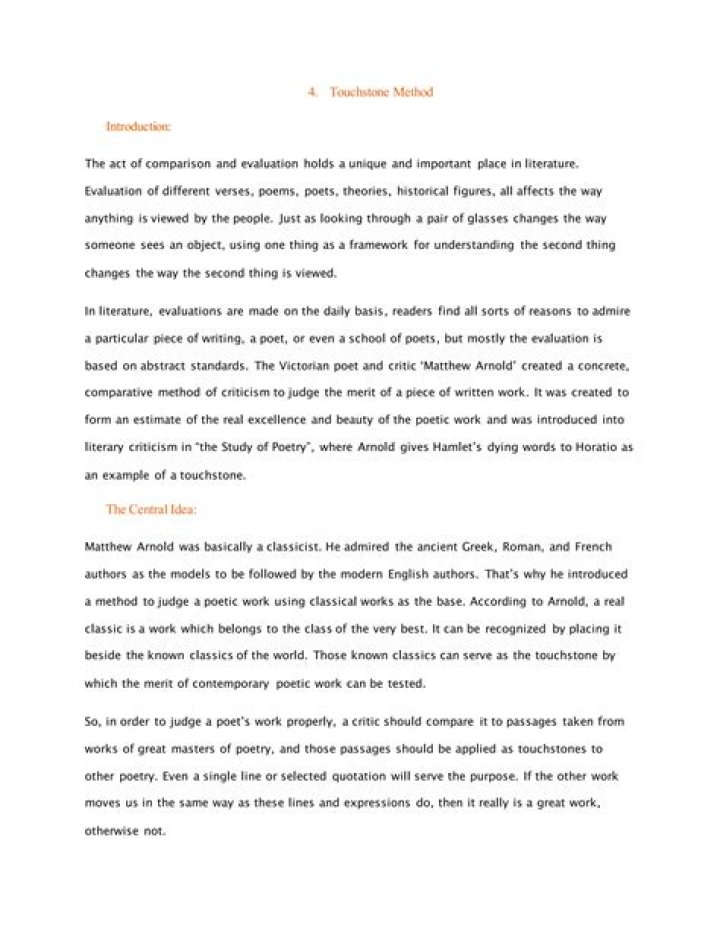 What is touchstone method in criticism?