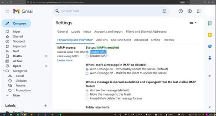 What port does Gmail use for IMAP?