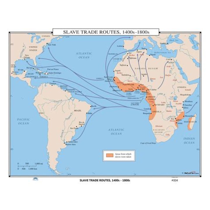 What were the important trade routes during the slave trade?
