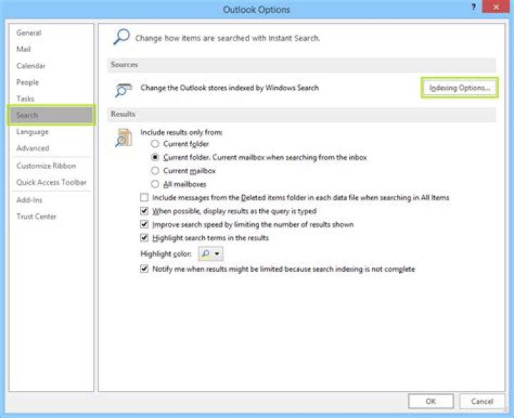 Why is my Outlook search function not working?